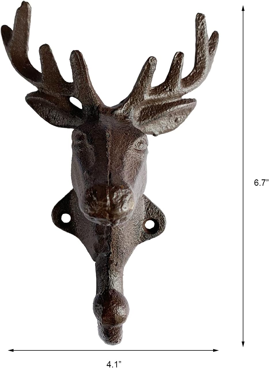 Rustic Heavy Duty Cast Iron Deer Wall Mounted Hooks - Antler Key Hat Holder, Durable Iron Hanger for Home Office