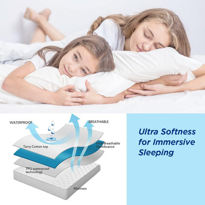 Waterproof Mattress Pad Protector, 100% Organic Cotton, Hypoallergenic, Breathable Deep Pocket Cover