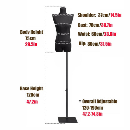 Adjustable Black Dress Form Mannequin with Metal Stand - Tailor's Dummy for Clothing & Jewelry Display, 3 Styles (C & Flax) - Ideal for Fashion Design, Retail & Sewing Projects
