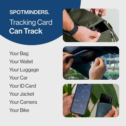 SPOTMINDERS Apple MFI Certified Wallet Tracking Card Black 4-Pack - Works with Apple Find My Rechargeable Tracker IP68 Waterproof 0.07in Slim iPhone Item Finder for Luggage Passport Dad Gifts for Him