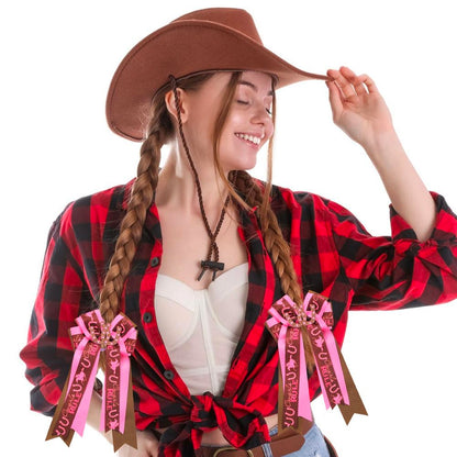 Umibow Western Cowgirl Hair Bows Clips - Cowboy Hat & Boot Bowknot Barrettes | Horseshoes Print