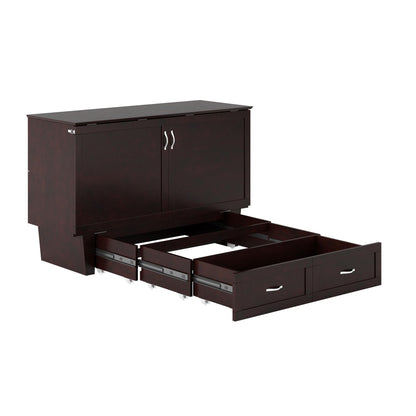 AFI, Chelsea Mid-Century Modern Queen Solid Wood Murphy Bed Chest with 6" Mattress, Storage Drawer & Built-in USB Charger, Espresso