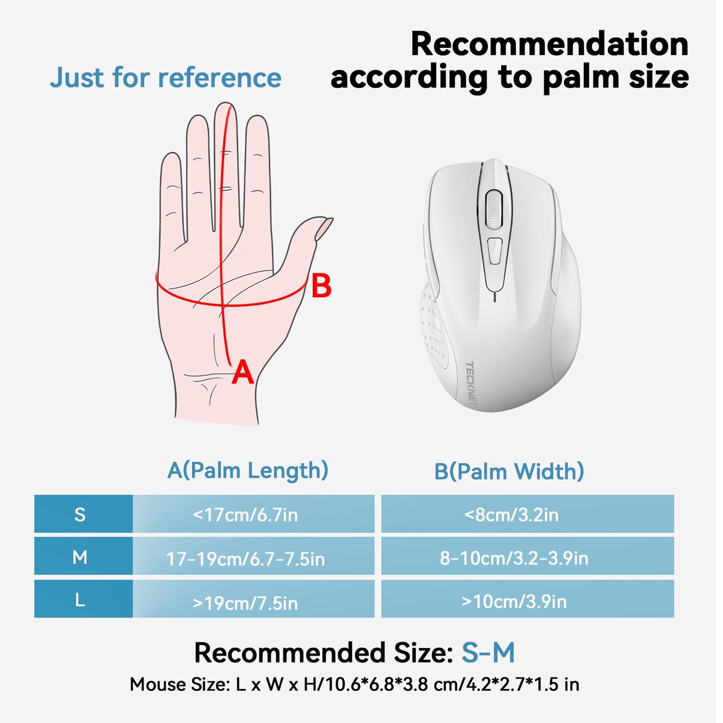 TECKNET Wireless Mouse (BT5.0/3.0 & 2.4G) Rechargeable 4800 DPI Silent USB A & Bluetooth Mouse 6 Buttons, Wide Compatibility - Grey