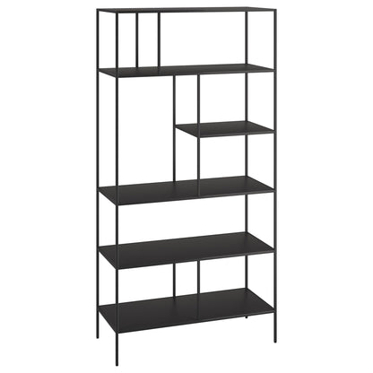 Henn&Hart 72" Modern Metal 5-Tier Bookcase with Staggered Open Metal Shelves for Living Room, Bedroom, or Office, Black