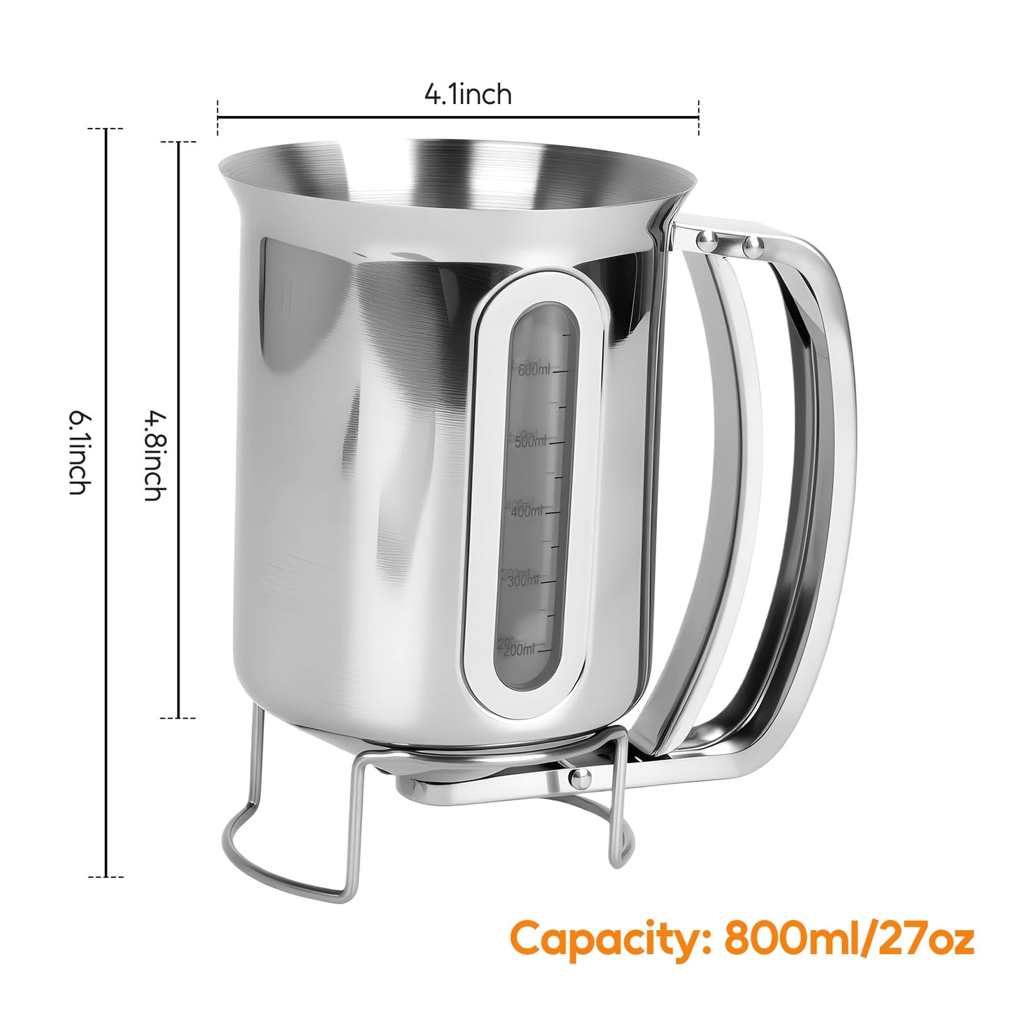 32oz 900ml Pancake Batter Dispenser, Stainless Steel Batter Dispenser with Handle, Visible Scale, Pancake Mix Dispensers for Funnel Cake, Pancakes, Cupcakes, Waffles, Crepes