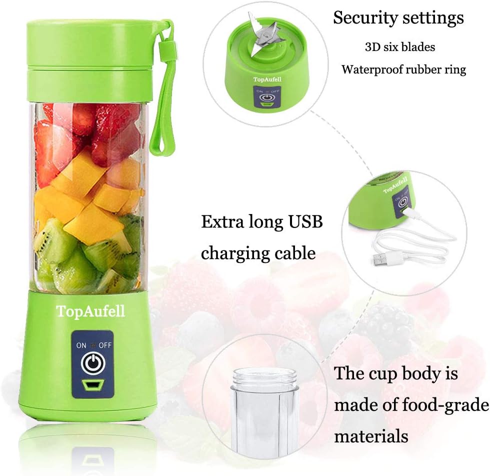 Portable Blender, 380ML Mini Mixer for Smoothies and Milkshakes, USB Rechargeable, Handheld, Green