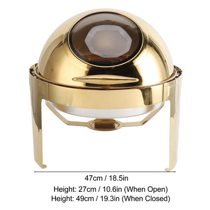 Chafing Dish Buffet Set Premium Stainless Steel Round Catering Food Warmer with Transparent Lid Alcohol Heated for Party Event Restaurant Banquet Gold 6L 47cm (1 Full Size Pan)
