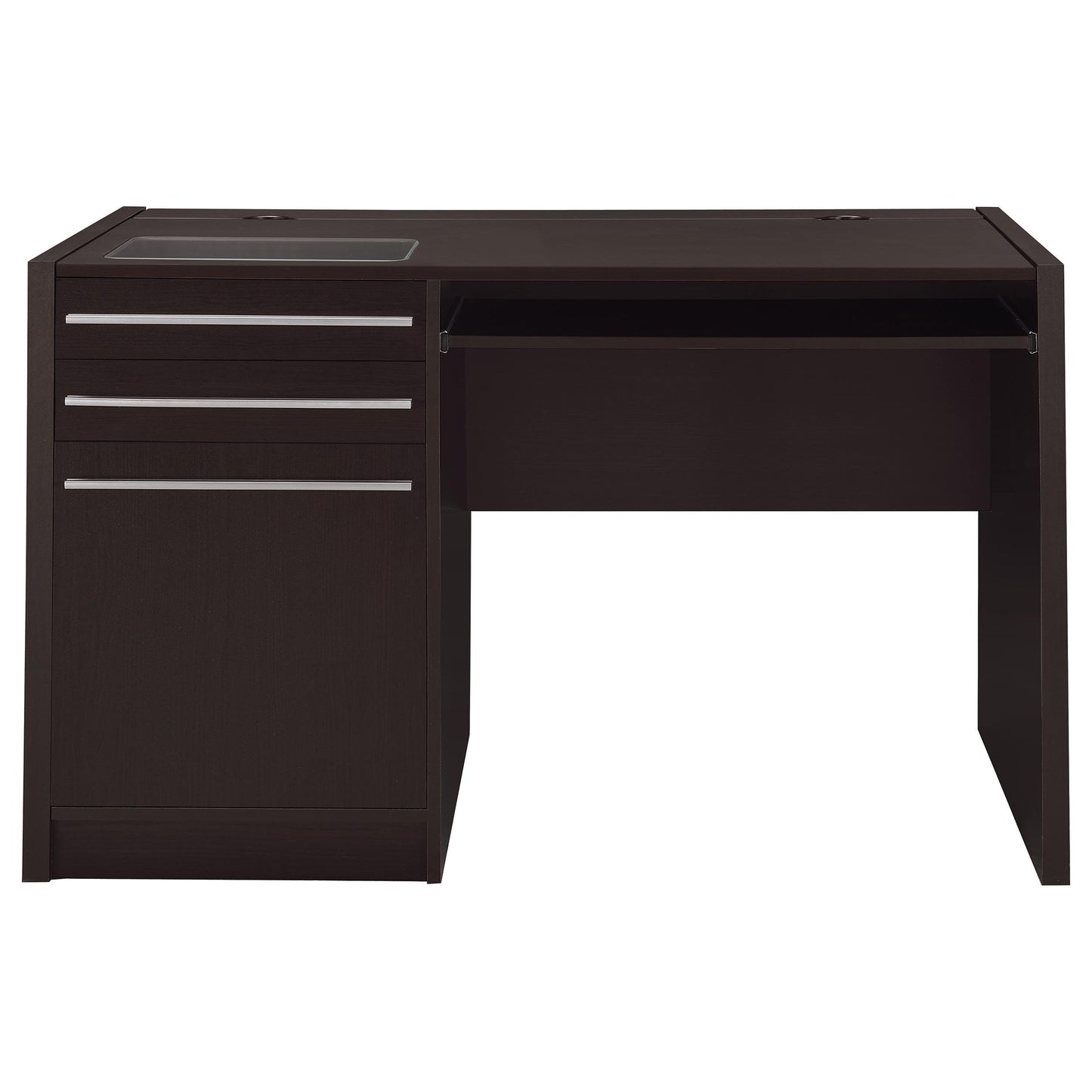 Coaster Home Furnishings - Halston - Engineered Wood - 47-Inch Computer Desk with Drawers, Door Cabinet & Lift-Top Storage, Tempered Glass Top, Contemporary Style - Home Office - Cappuccino - 800702