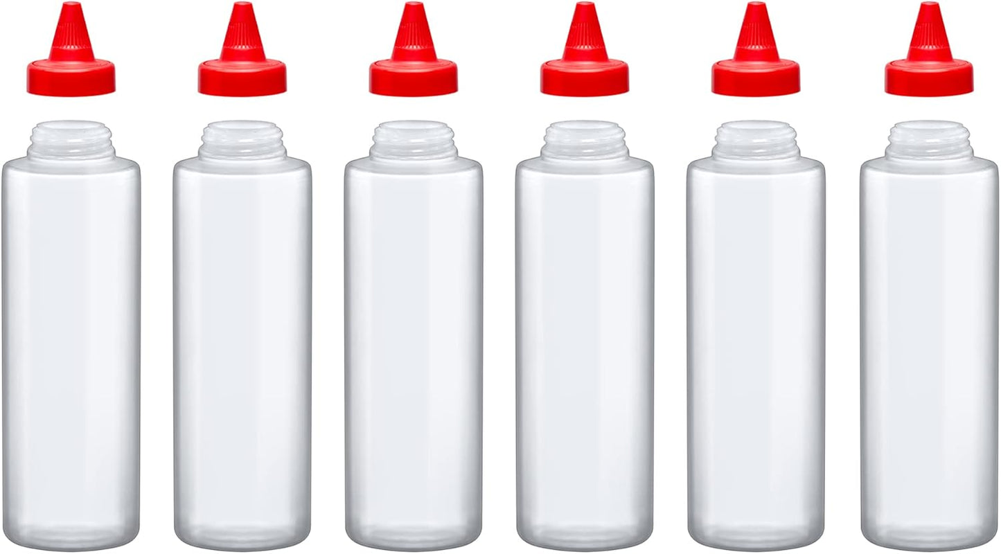 16-Ounce (Set 6), Amazing Abby Plastic Squeeze Bottles of Reusable Condiment Bottles, BFA-Free, Dishwasher-Safe