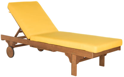 SAFAVIEH Outdoor Collection Newport Natural/ Yellow Cushion Built-in Side Table Adjustable Chaise Lounge Chair