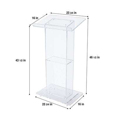 OEF Furnishings CoreGhost Series Commercial-Grade Modern Clear Acrylic Lectern with Shelf (24-inch Reading Surface)