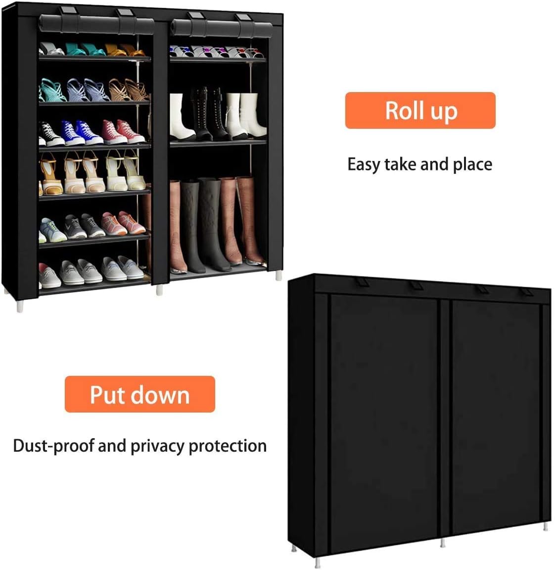 Shoe Rack Storage Organizer, 7 Tier Double Row Free Standing Rack for 24-27 Pairs with Dustproof Cover