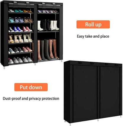 Shoe Rack Storage Organizer, 7 Tier Double Row Free Standing Rack for 24-27 Pairs with Dustproof Cover