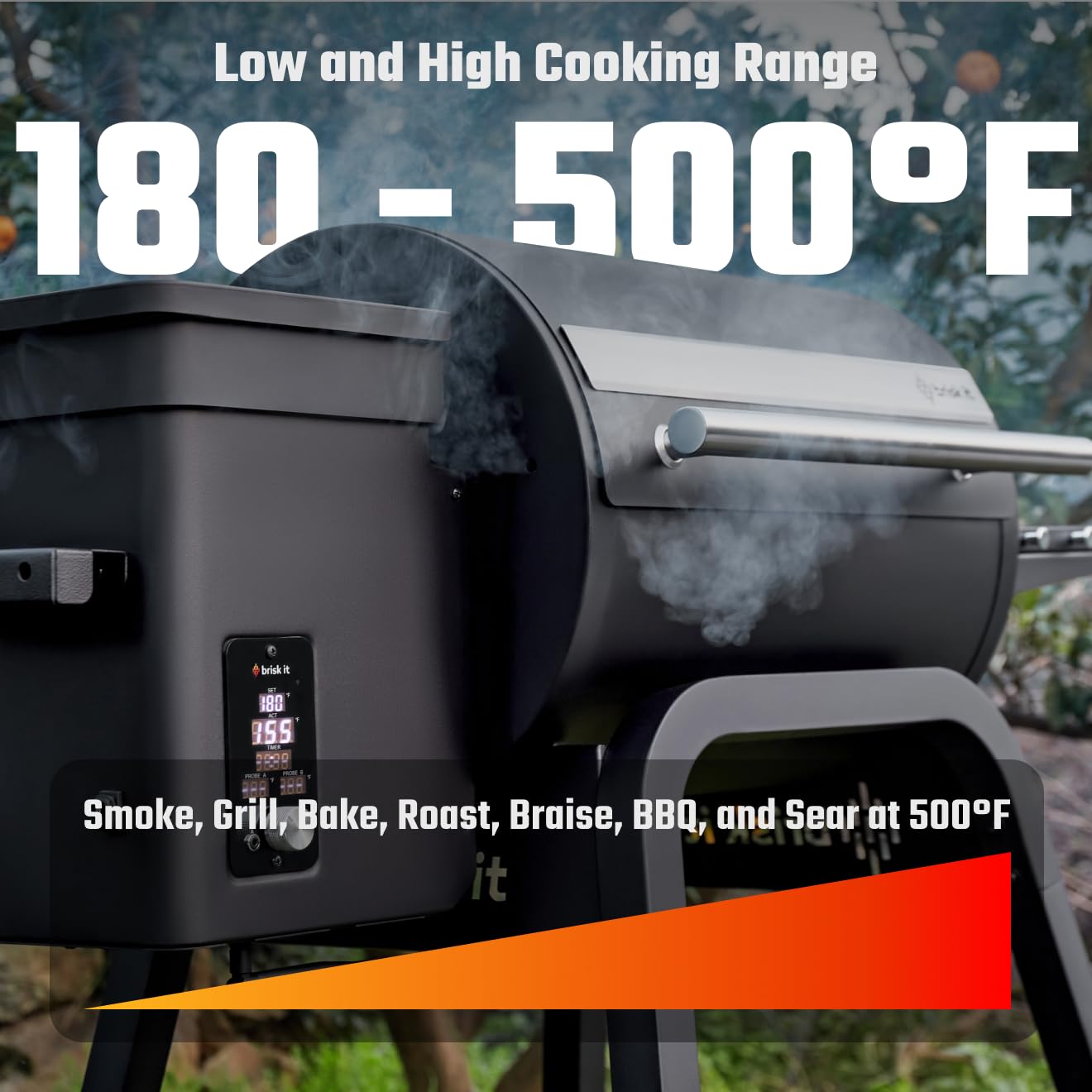 Brisk It Zelos-450 WiFi A.I. Electric Wood Pellet Smoker Grill - Smart Grill With Waterproof Cover– 450 sq.in Cooking Area,7-in-1 Outdoor Grill & Smoker, PID Controller (Up to 500°F), Meat Probe