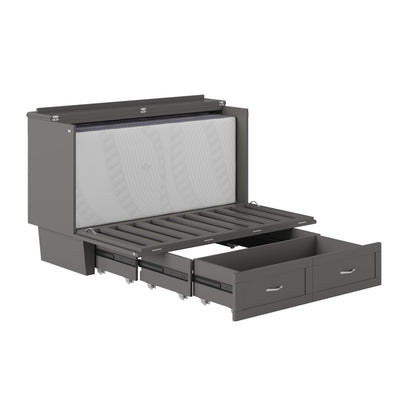 AFI, Monroe Queen Murphy Bed Chest with 6" Mattress, Storage Drawer & Built-in USB Charger, Grey