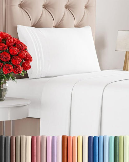Comfy Twin Size 3 Piece Sheet Set by [Brand Name] - Breathable Cooling Bed Sheets | Ultra-Soft, Deep Pockets, Oeko-Tex Certified - White