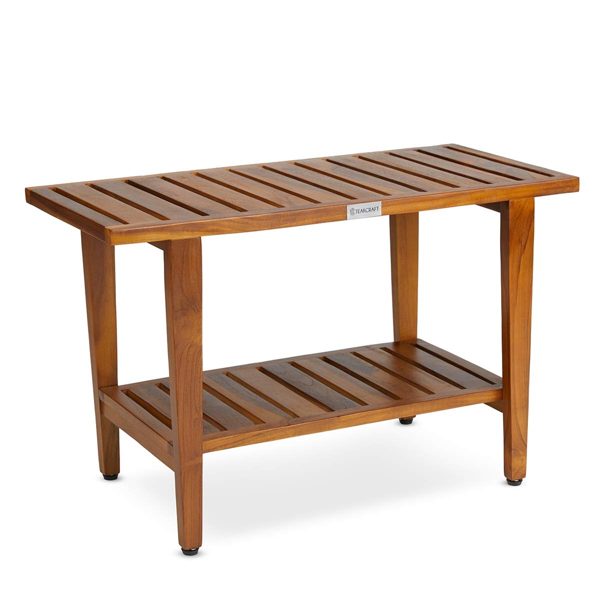 TeakCraft Teak Shower Bench with Shelf 30 inch Wood Spa & Shower Stool - Fully Assembled, The Liv