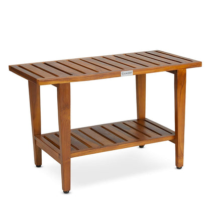 TeakCraft Teak Shower Bench with Shelf 30 inch Wood Spa & Shower Stool - Fully Assembled, The Liv