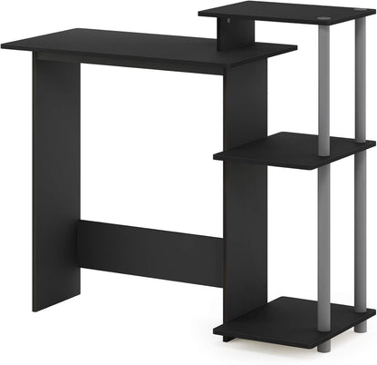 Furinno Efficient Home Laptop Computer Desk with Square Shelves, Solid Black/Grey Design