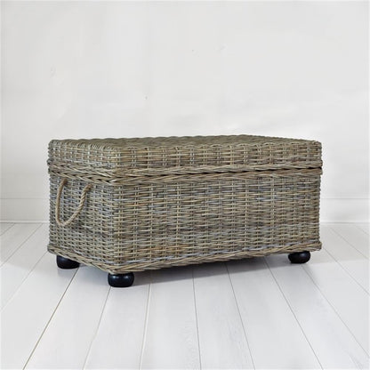 Bowery Hill Wicker & Rattan Storage Trunk, Handmade Solid Mahogany Wood Frame, Tan Finish, 42 in Wide, Lift-Top Spacious Compartment, Farmhouse Style Coffee Table or Storage for Living Room or Bedroom