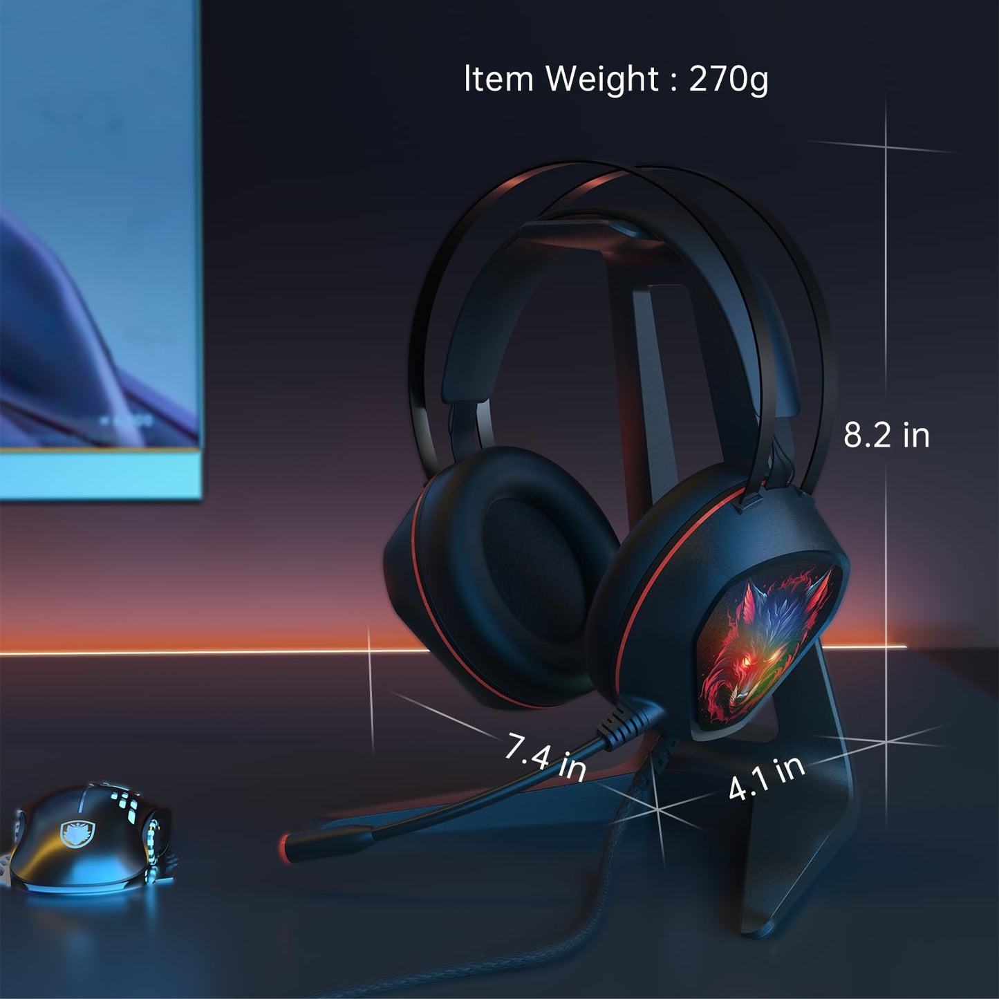 Gaming Headset for Xbox Series X/S, Xbox One, PS5, PS4, PC with 7.1 Surround Sound, Wired Gaming Headphone with Noise Cancelling Mic, Dynamic RGB Light for Xbox Controller, Switch (BlackRed)
