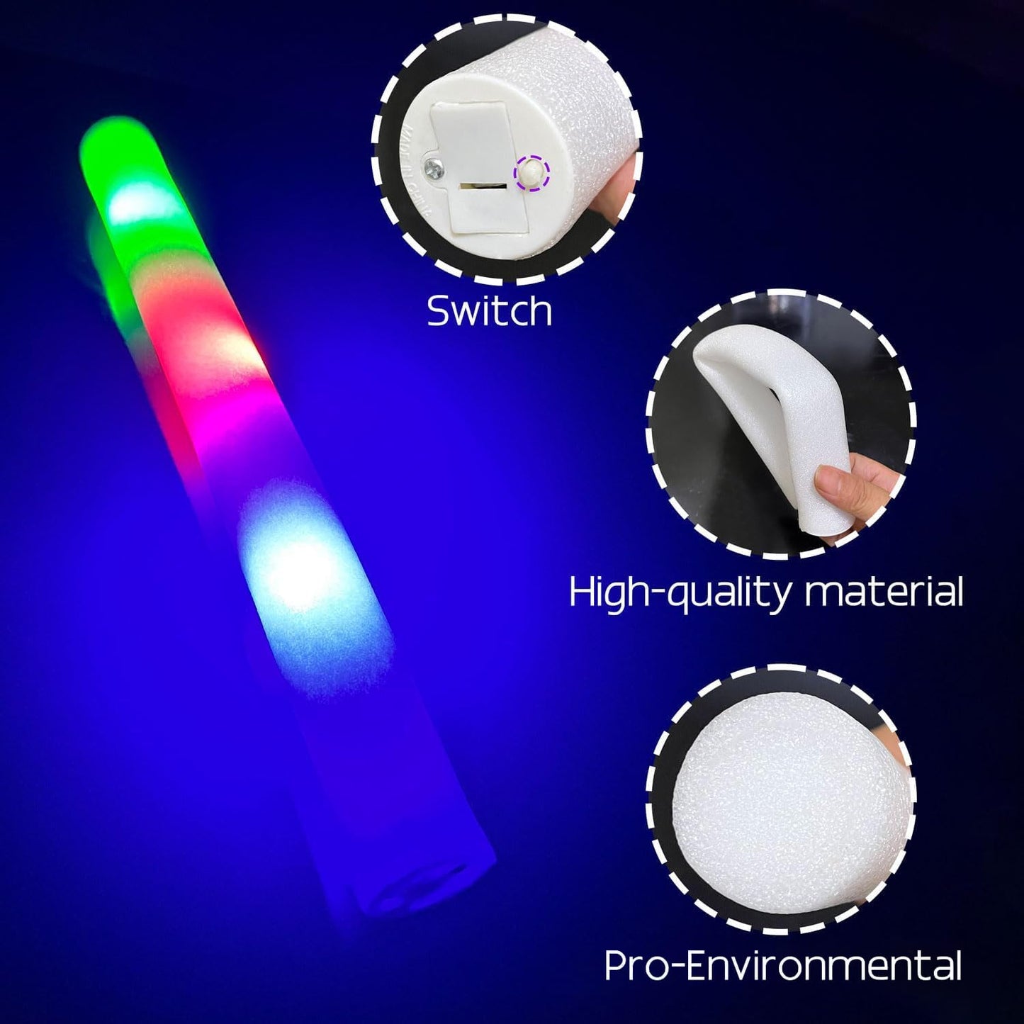 JYlanglin 156 Pack LED Foam glow sticks, glow sticks for wedding with 3 Modes Colorful Flashing, Glow Stick Bulk Party Pack for Wedding, Raves, Concert,Camping, Sporting Events, Pool Party
