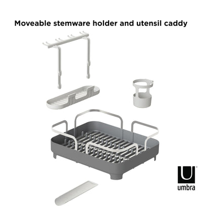 Umbra Holster Dish Rack– Molded Plastic Dish Drying Rack with Drainage Spout, Charcoal