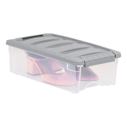 Amazon Basics Plastic Storage Containers with Secure Latching Lids, Stackable Organization Bins for Organizing, Clear/Grey, 5 Quart, Set of 10