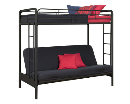 DHP Twin-Over-Futon Convertible Couch and Bed with Metal Frame, Ladder and Guardrails - Black