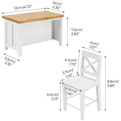 1/12 Dollhouse Kitchen Islands Dining Table Chairs Set – Miniature Kitchen with Stools, Modern Wood Furniture for Dollhouse Room Decor – Realistic Miniatures for Restaurant Bar Pub Barbie Crafts
