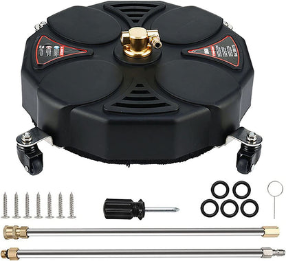 TRELVEX 13 Inch Pressure Washer Surface Cleaner Attachment with Wheels, with 2 Power Washer ExWands and 2 Replacement Nozzles, 3600 PSI