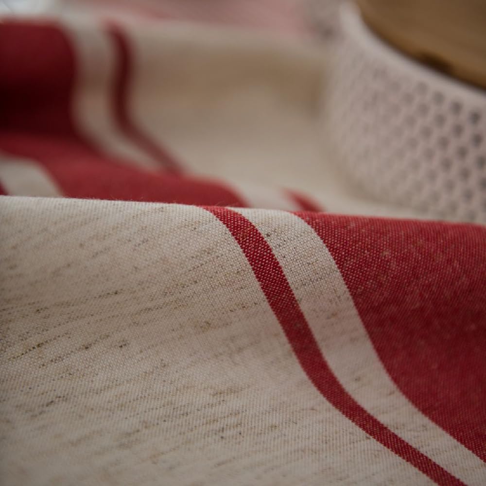 ArtBud 60"70"(4-6 White Red Tablecloth Cotton Linen Farmhouse Table Cover Soft Washable Table Top for Parties Coffee