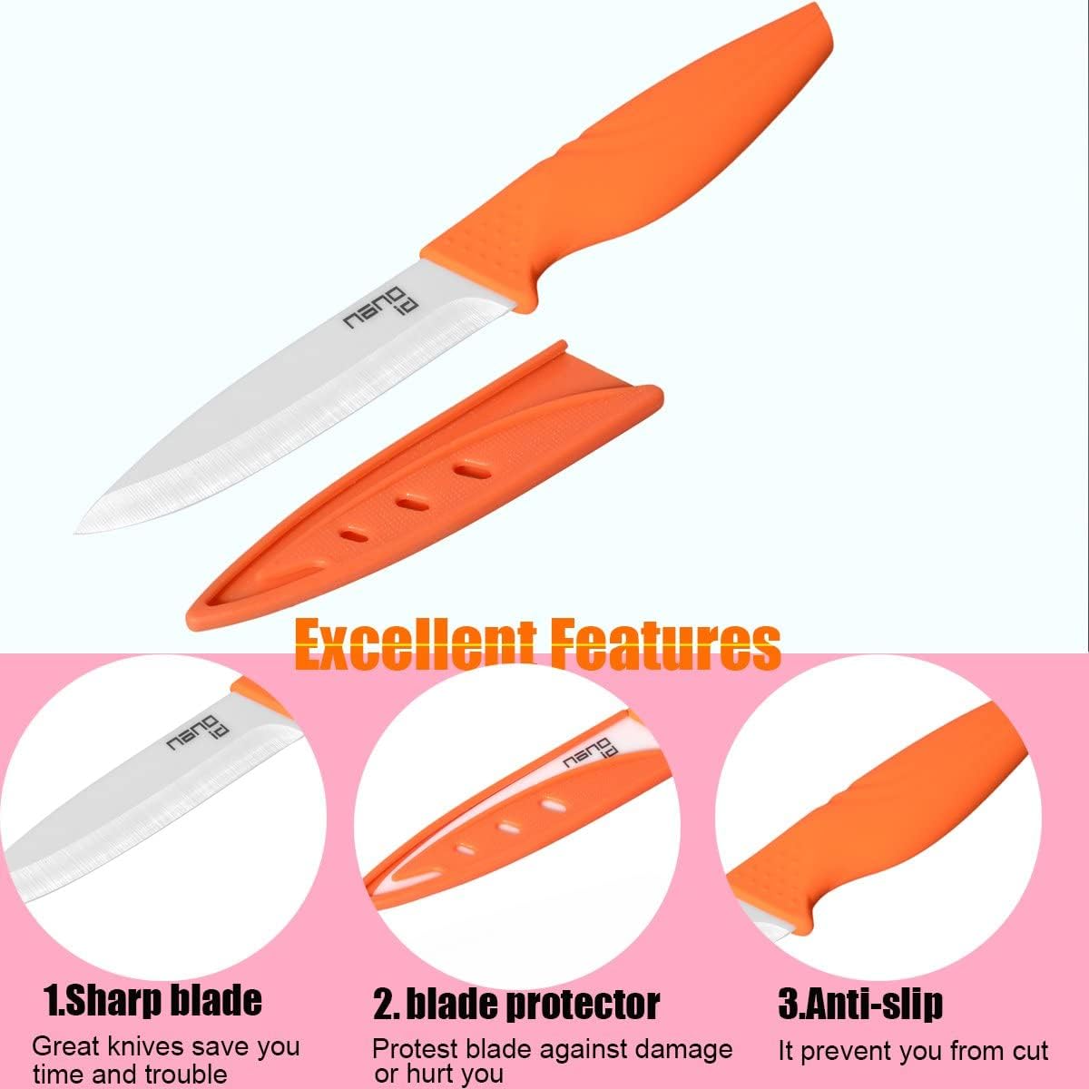 Steak Knives Set of 6 Multi-color Kitchen Ceramic Knife Set for Outdoor BBQ