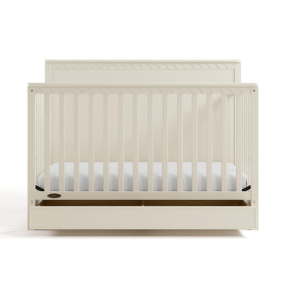 Graco Sasha 5-in-1 Convertible Crib with Drawer – GREENGUARD Gold Certified Wood Crib, Converts to Toddler Bed, Daybed, Full-Size Bed, Stylish Classic Design (Frosted Oat)