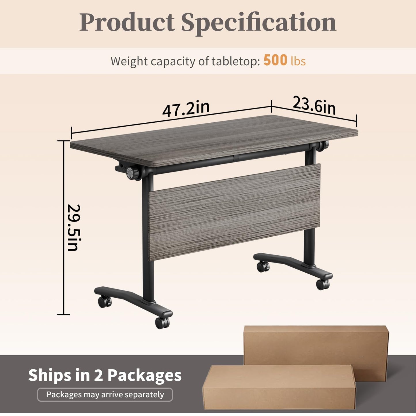 JNMDLAKO Folding Conference Room Table for 6-12 Person, Modular Mobile Large Flip-Top Training Table with Locking Wheels, Modern Rectangular Seminar Meeting Tables for Office (6, Elm, 47.2in)