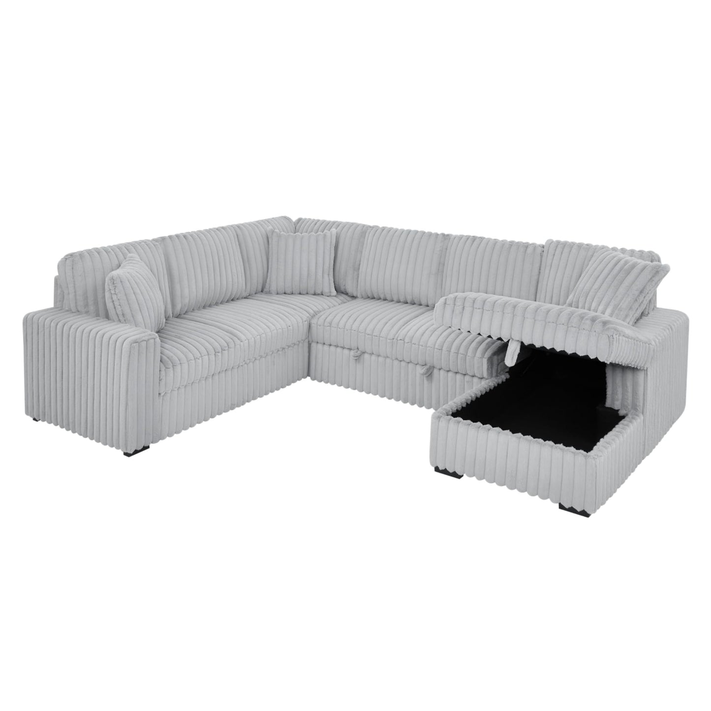 KEIKI 122" Pull-Out Sofa Bed, Sleeper Pull Out Sectional Couch, Oversized U Shape Sleeper Sofa Bed with Storage Chaise, USB Ports for Apartment Living Room, Gray