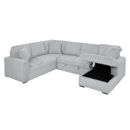 KEIKI 122" Pull-Out Sofa Bed, Sleeper Pull Out Sectional Couch, Oversized U Shape Sleeper Sofa Bed with Storage Chaise, USB Ports for Apartment Living Room, Gray