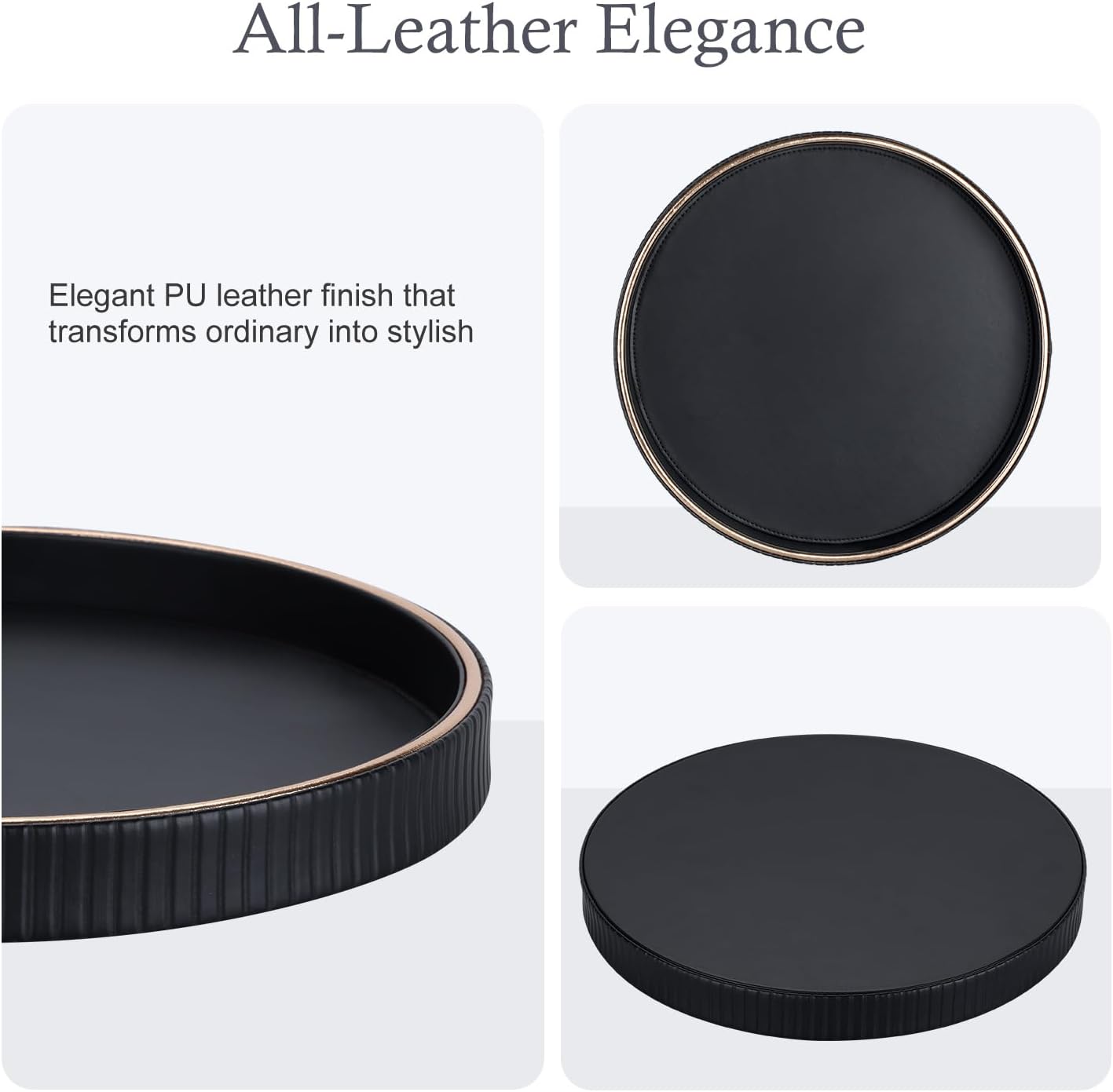 12" GORESE Decorative Tray for Home Decor, Round PU Leather Coffee Table Tray Table Centerpiece for Living Room