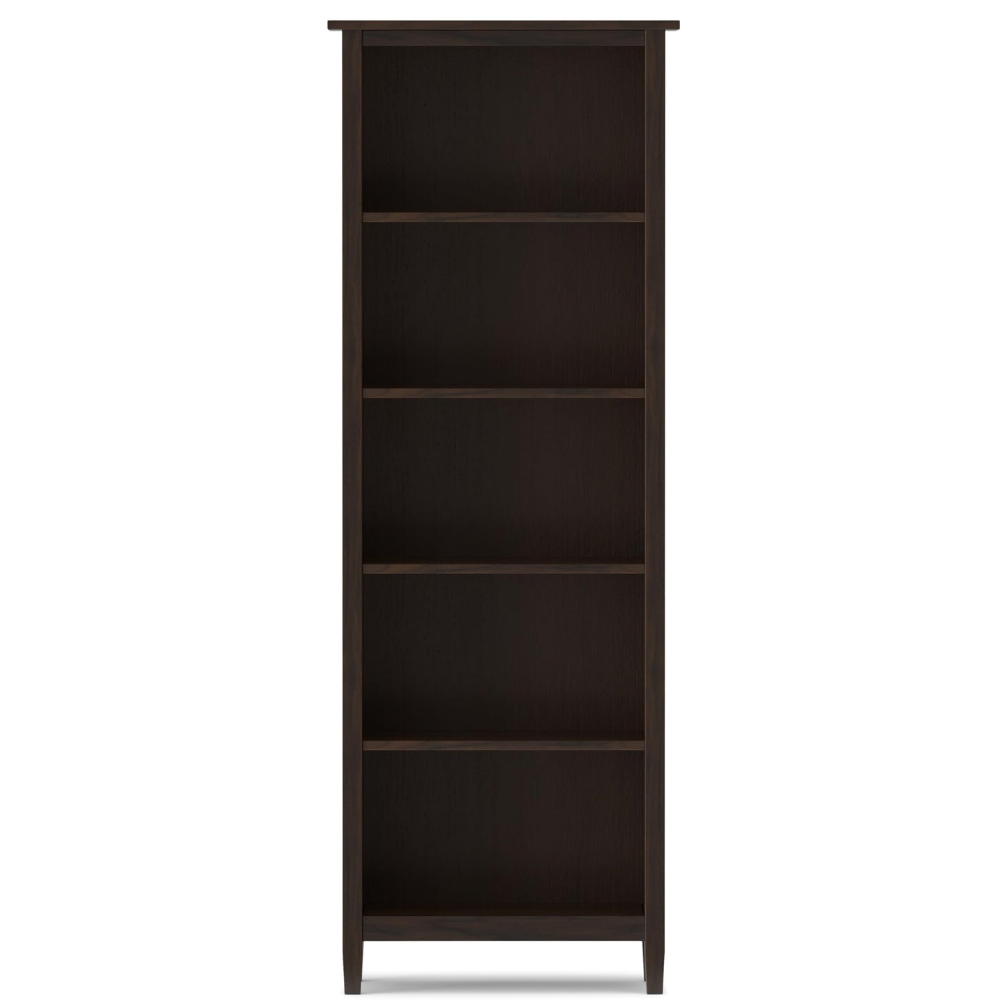 SIMPLIHOME Warm Shaker Bookcase - 72 inch Tall 5-Shelf Solid Wood Bookshelf in Tobacco Brown, Transitional Storage for Living Room, Study Room or Office with Adjustable Shelves and Tapered Legs