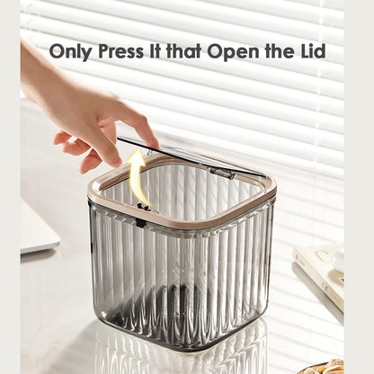 Tomonobu Mini Trash Can with Lid, Removable Small Garbage Can for Countertop, Bathroom, Desktop, Transparent Storage