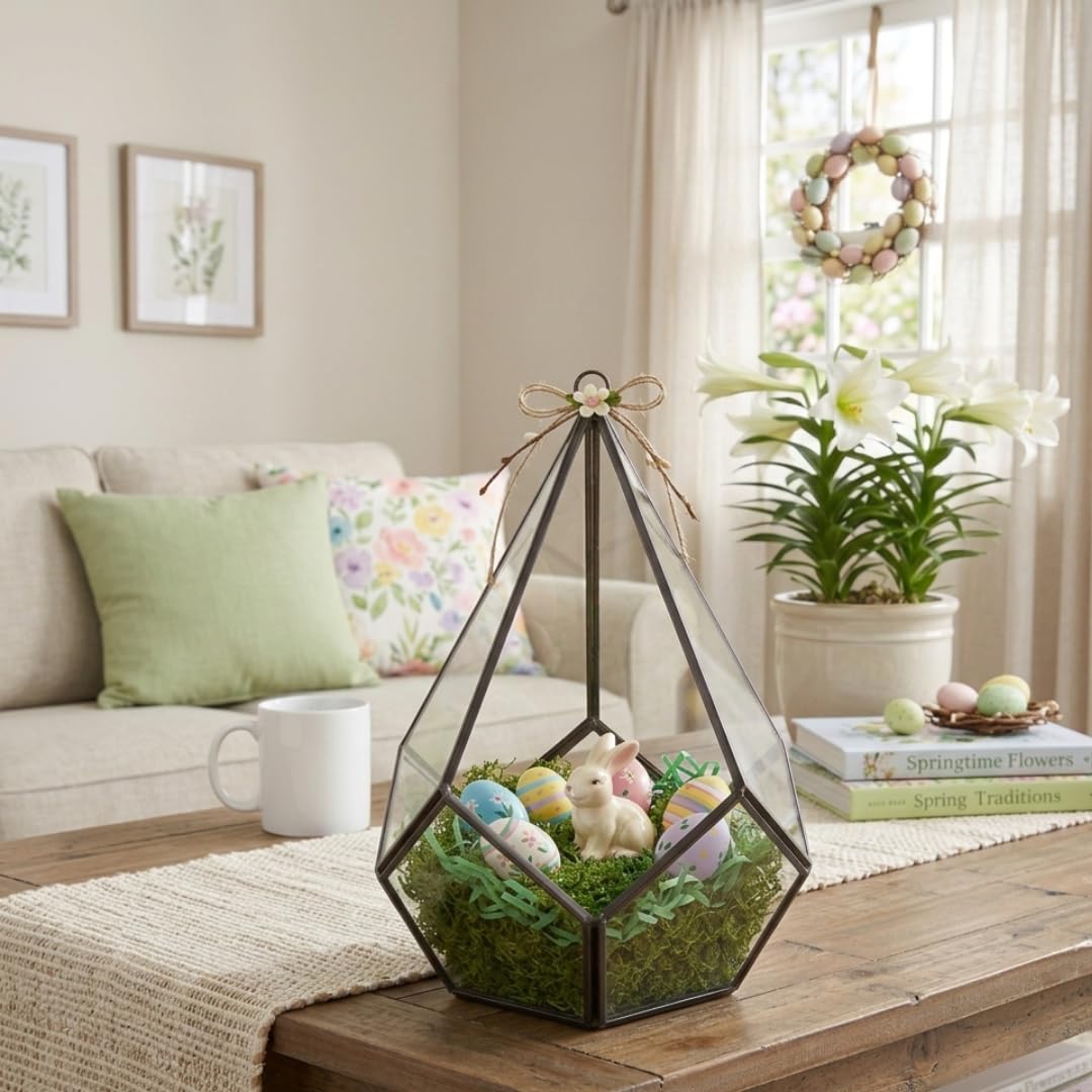 D'Eco Glass Teardrop Centerpiece (6x6x7)- Tabletop or Hanging Planter Terrarium- Spring Home & Wedding Decor- Fill with Succulents, Cacti, Air Plants, Moss, Flowers for Plant Lovers