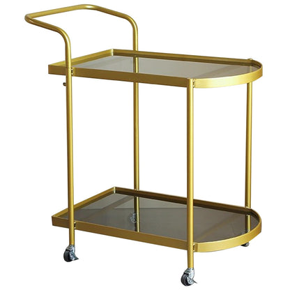 FGQuelleBM Restaurant 2-Tier Dining Cart with Handles, Hotel Mobile Serving Cart with Brake Wheels & Glass Top for Cakes & Drinks(Gold)