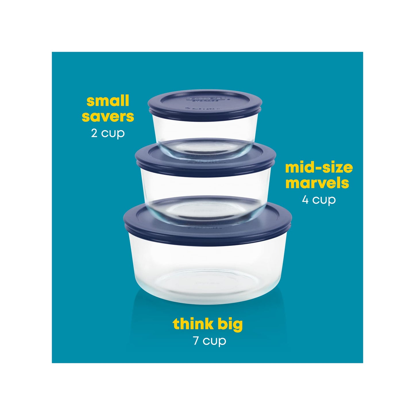 Pyrex Simply Store (3-Pack) Glass Food Storage Containers Set, (2, 4 & 7 Cup) Meal Prep Containers With Plastic BPA-Free Lids, Dishwasher & Microwave Safe