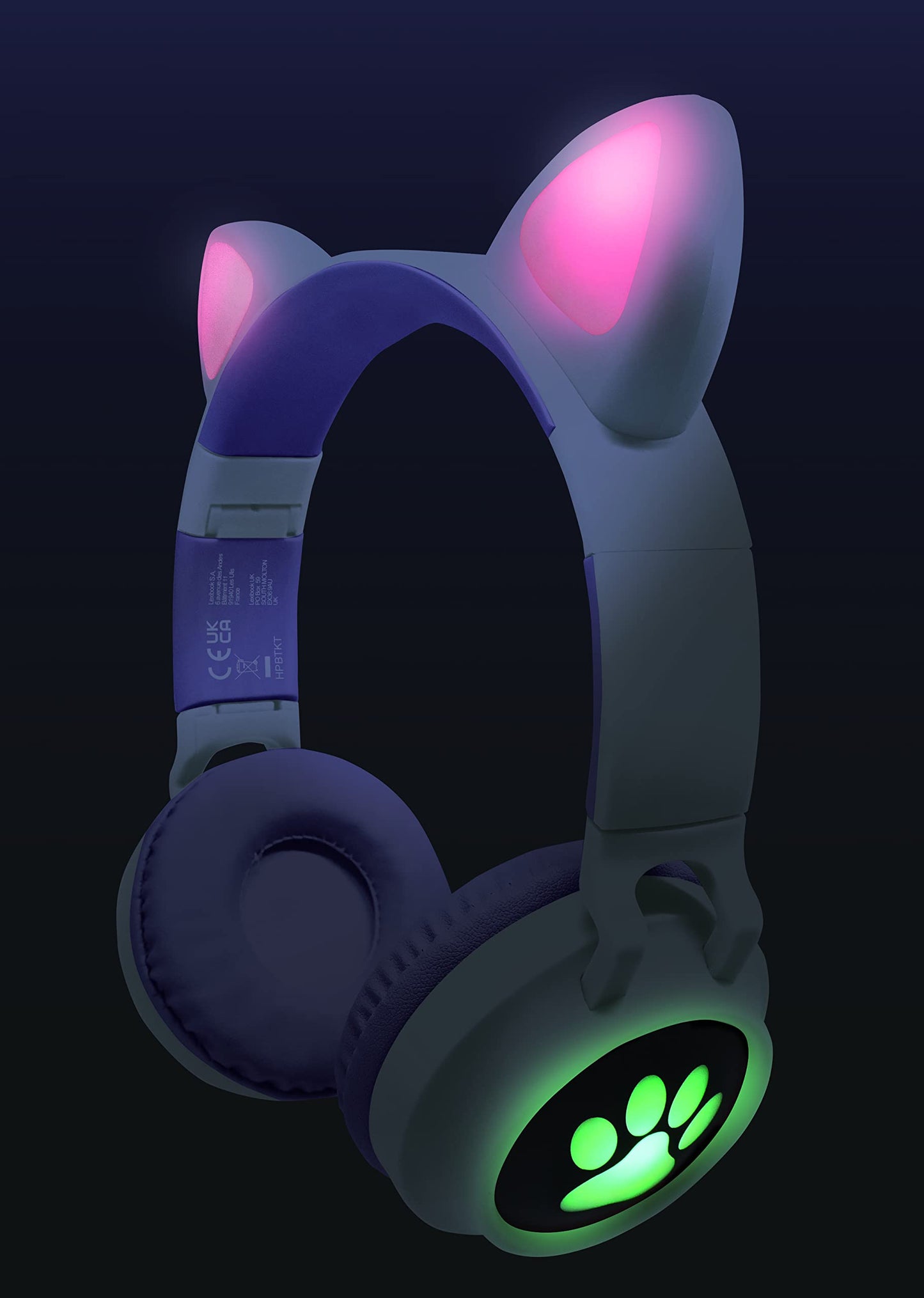 LEXiBOOK - 2-in-1 Wireless Rechargeable Headphones with Lights - Stereo Sound, Wireless Wired, Foldable, Adjustable, LED Lights - HPBTKT