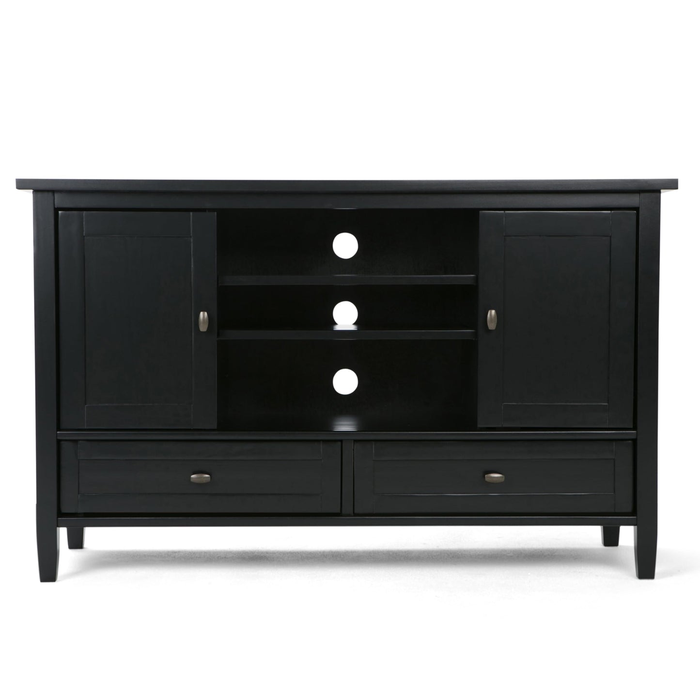 SIMPLIHOME Warm Shaker TV Stand - 47 inch Wide Solid Wood Media Console in Black, Transitional Entertainment Center for TVs up to 50 Inches with 2 Cabinets, 2 Drawers, and Cord Management