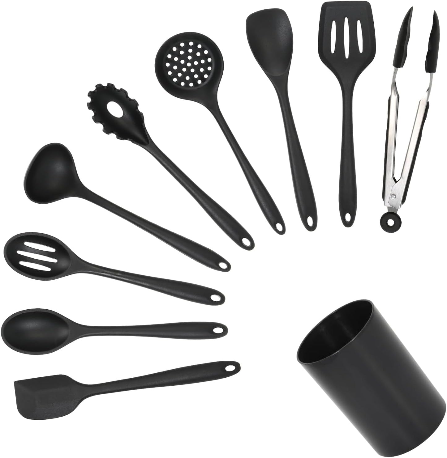 Silicone Kitchen Utensils Set of 10 for Cooking, Nonstick Cookware, Includes Slotted Turner, Soup Ladle, Tongs & Holder