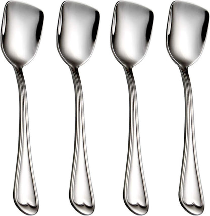 Dessert Spoons, Square Head Spoons, 18/10 Stainless Steel Spoon Set of 4 for Ice Cream & Tea