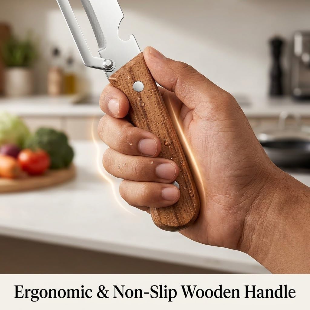 2 in 1 Multi Functional Vegetable Peeler with Bottle Opener and Wooden Handle Stainless Steel Blade Kitchen Tool for Sugar Cane Potato Fruit Pineapple Pumpkin Papaya Carrot Veggie Peeler - 2pc