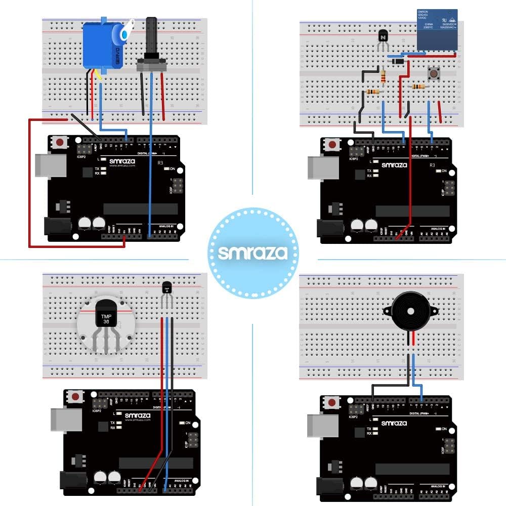 Smraza Ultimate Starter Kit with Tutorial, Breadboard Holder, Jumper Wires, Resistors, DC Motor Compatible with Arduino R3 Project Compatible with Mega 2560 Compatible with Nano
