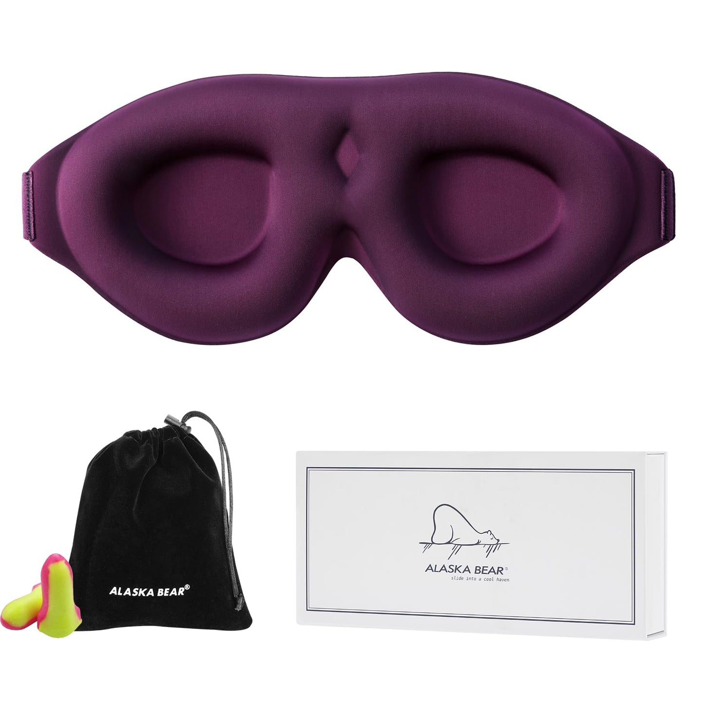 Alaska Bear Sleep Mask for Side Sleepers 2022 Headband Design, Cup-Shaped and Extra-Soft, 100 Blackout Eye Mask Shades Cover for Men and Women Home or Travel, Machine Washable, Black